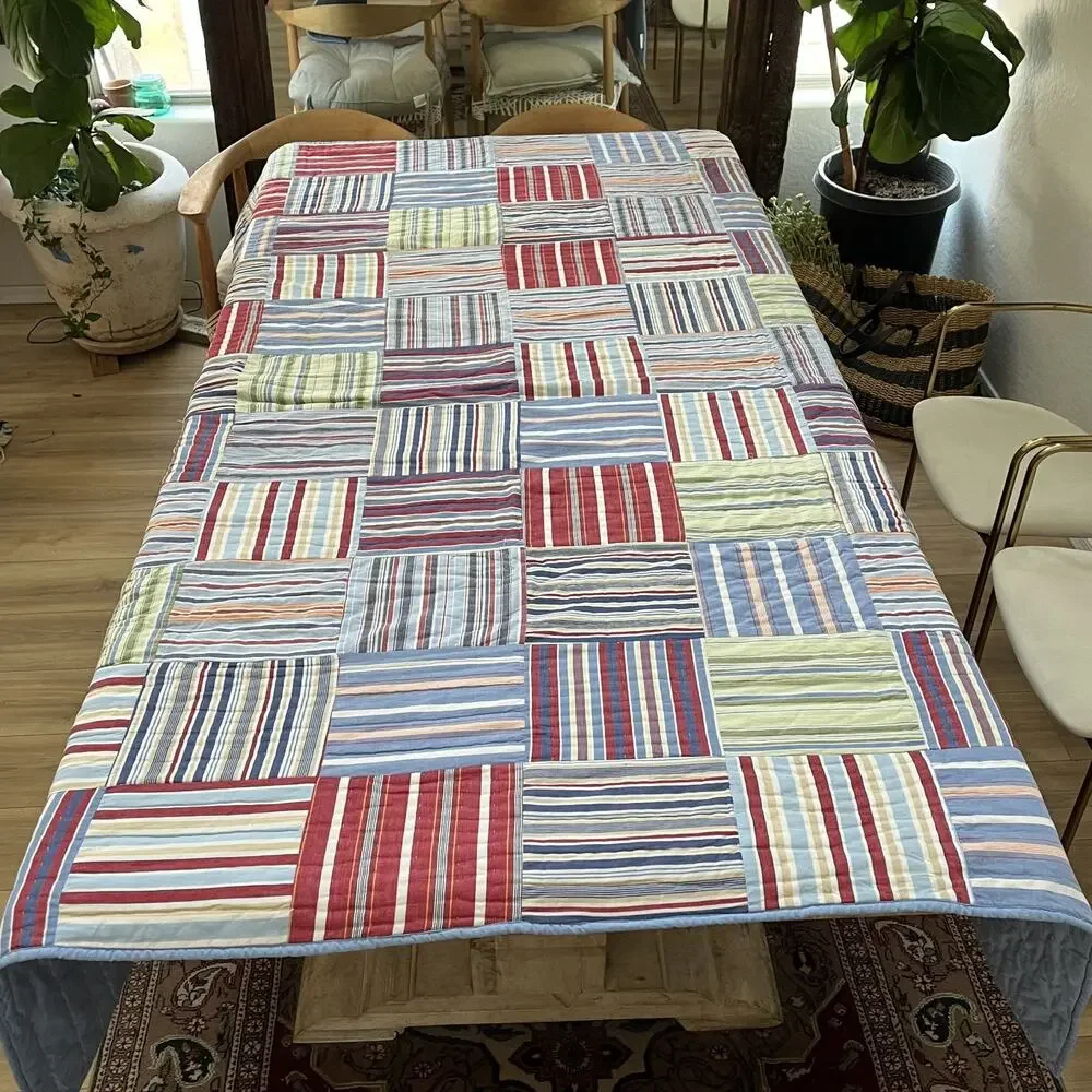Handmade Patchwork Striped Reversible Quilt 69